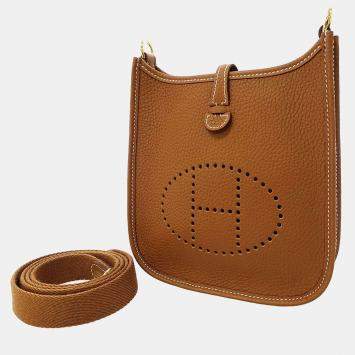 Pre Owned Hermes Gold Taurillon Clemence Leather Evelyne TPM Shoulder Bag