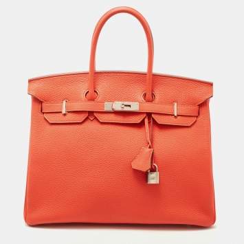 Pre Owned Hermes Capucine Togo Leather Palladium Finish Birkin 35 Bag