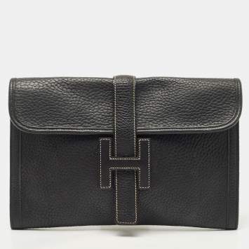 Pre Owned Hermes Black Fjord Leather Elan Jige 29 Clutch