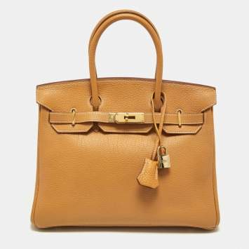 Pre Owned Hermes Natural Fjord Leather Gold Finished Birkin 30 Bag
