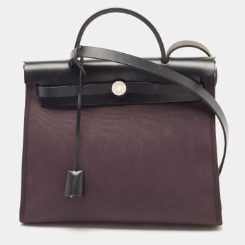 Pre Owned Hermes Prunoir/Black Vache Hunter and Canvas Herbag Zip 31 Bag