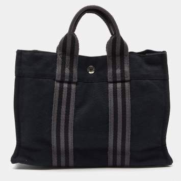 Pre Owned Hermes Black/Grey Canvas Fourre Tout PM Bag