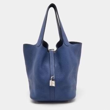 Pre Owned Hermes Agate Taurillon Clemence Leather Picotin Lock 22 Bag