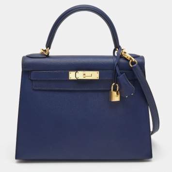 Pre Owned Hermes Bleu Saphir Epsom Leather Gold Finish Kelly Sellier 28 Bag