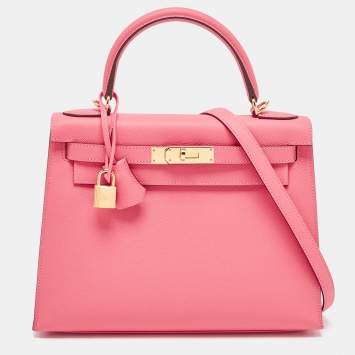 Pre Owned Hermès Rose Lipstick Epsom Leather Gold Finish Kelly Sellier 28 Bag