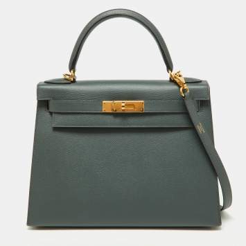 Pre Owned Hermès Vert Amande Epsom Leather Gold Finish Kelly Sellier 28 Bag