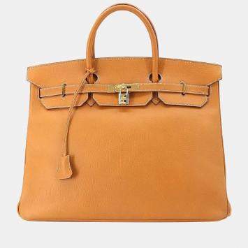 Pre Owned Hermes Birkin 40 hand bag Ardennes natural C mark gold metal fittings