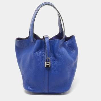 Pre Owned Hermes Bleu Electrique Taurillon Clemence Leather and Alligator Touch Picotin Lock 22 Bag