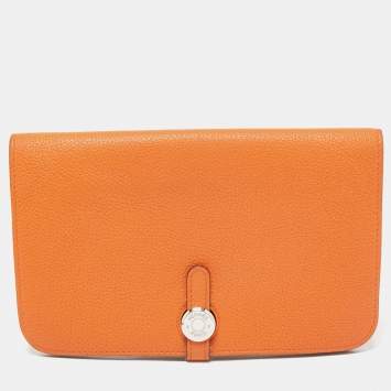 Pre Owned Hermes Orange Togo Leather Dogon Duo Wallet