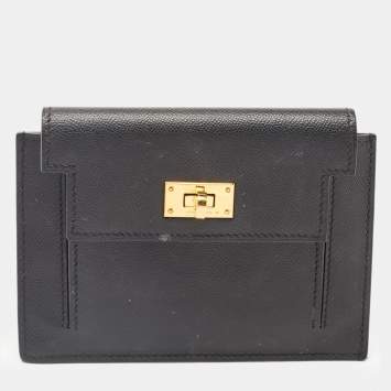 Pre Owned Hermes Black Epsom Leather Kelly Pocket Compact Wallet