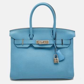 HERMES Birkin Touch Size 30 Taurillon Clemence/Sombrero Leather Blue  Encre/B