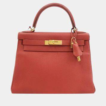 HERMES Kelly 32 vintage Hand Bag Rouge Ash Red Leather □R Rare