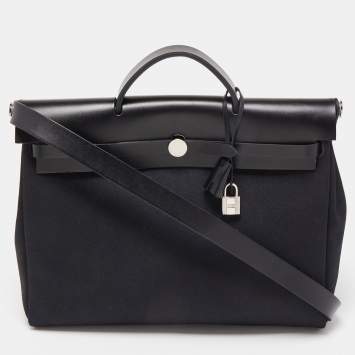 Pre Owned Hermès Black Canvas and Leather Herbag Zip 39 Bag