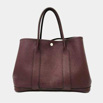 Pre Owned Hermes Burgundy Leather  Garden Party 36