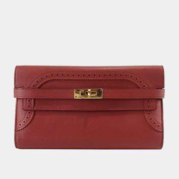 Pre Owned Hermes Rouge Gillies  Leather Kelly Classic Wallet