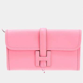 Pre Owned Hermes Pink Swift Leather Mini Jige Duo Clutch