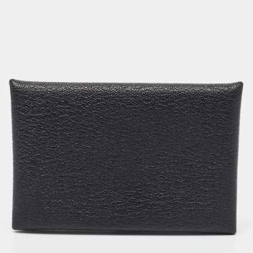 Pre Owned Hermès  Noir Chevre Leather Calvi Card Holder
