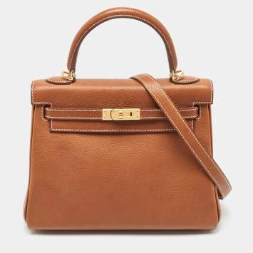 مملوكة مسبقًا Hermes Fauve Barenia Faubourg Leather Gold Finish Kelly Retourne 25 Bag