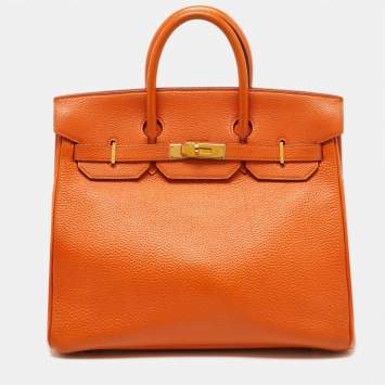 Pre Owned Hermes Orange Togo Leather Gold Hardware HAC Birkin 32 Bag