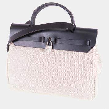 Pre Owned Hermes Beige/Black Toile Herbag PM