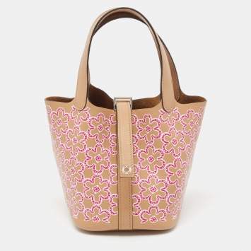 Pre Owned Hermes Chai/Rose Swift Leather Lucky Daisy Picotin Lock Micro Bag