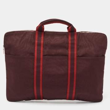 Pre Owned Hermes Bordeaux Canvas Fourre Tout Briefcase