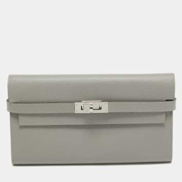 Hermes Gris Mouette Epsom Leather Kelly Classic Wallet