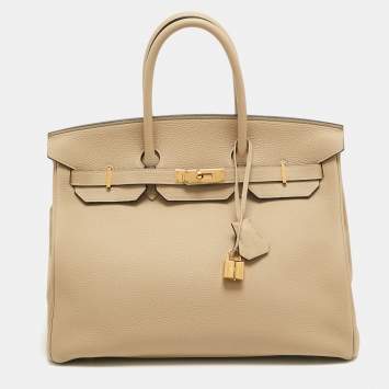 Pre Owned Hermes Trench Togo Leather Gold Finish Birkin 35 Bag