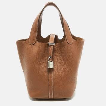 Pre Owned Hermes Gold Clemence Leather Picotin Lock 18 Bag