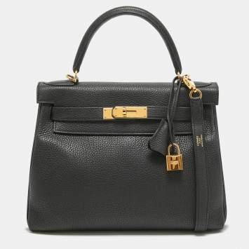 Pre Owned Hermes Noir Togo Leather Gold Finish Kelly Retourne 28 Bag