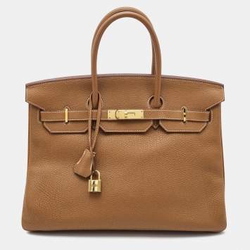 Pre Owned Hermes Gold Togo Leather Gold Finish Birkin 35 Bag