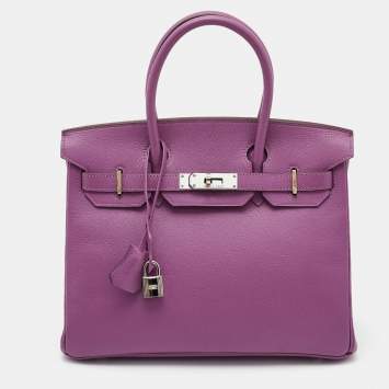 Pre Owned Hermes Cyclamen Chevre Leather Palladium Finish Birkin 30 Bag