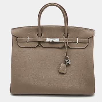 Pre Owned Hermes Etoupe Togo Leather Palladium Finish Birkin 40 Bag
