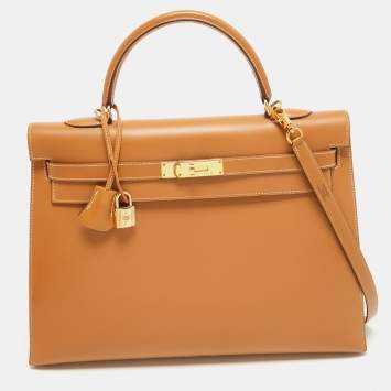 Pre Owned Hermes Naturel Vache Leather Gold Finish Kelly Sellier 35 Bag