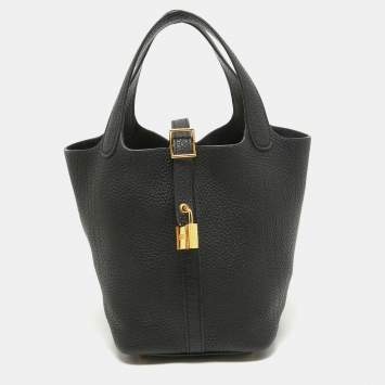 Pre Owned Hermes Noir Taurillon Clemence Leather Picotin Lock 18 Bag