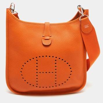 Pre Owned Hermes Orange Taurillon Clemence Leather Evelyne III PM Bag