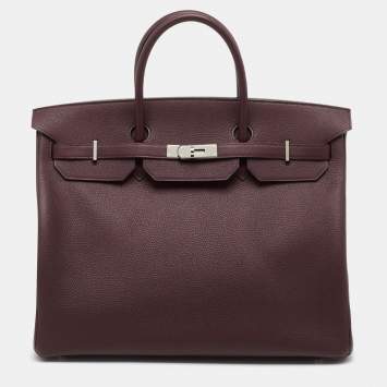 Pre Owned Hermes Bordeaux Togo Leather Palladium Finish Birkin 40 Bag