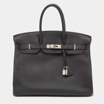 Pre Owned Hermes Noir Togo Leather Palladium Finish Birkin 35 Bag 
