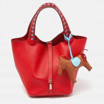 Pre Owned Hermes Rouge Coeur/Blue Du Nord/Rouge H Epsom Leather Picotin Lock 22 Bag