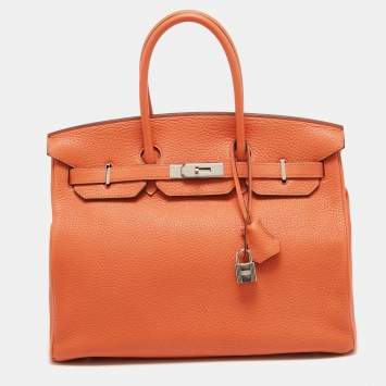 Pre Owned Hermes Feu Taurillon Clemence Palladium Finish Birkin 35 Bag