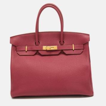 Pre Owned Hermes Ruby Togo Leather Gold Finish Birkin 35 Bag