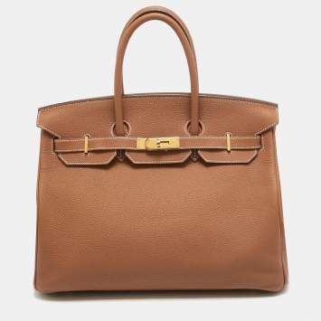 Pre Owned Hermes Gold Togo Leather Gold Finish Birkin 35 Bag