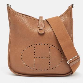 Pre Owned Hermes Gold Taurillon Clemence Leather Evelyne III PM Bag