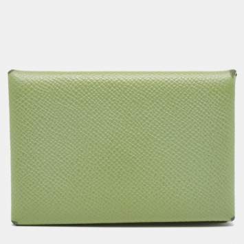 Pre Owned Hermes Vert Criquet Epsom Leather Calvi Card Holder