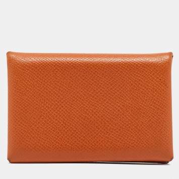 Pre Owned Hermes Orange Epsom Leather Calvi Card Holder