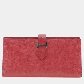 Hermes Red Leather Bearn Wallet