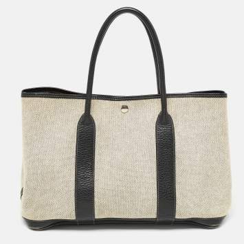 Pre Owned Hermes Beige/Black Toile And Negonda Leather Garden Party 36 Bag
