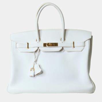 Pre Owned Hermes White Clemence leather Birkin 35 Bag