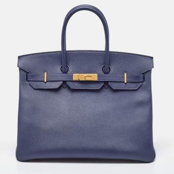 Pre Owned Hermes Blue Saphir Epsom Leather Gold Finish Birkin 35 Bag