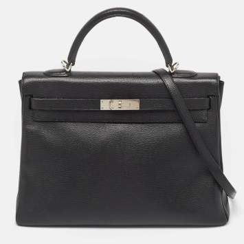 Pre Owned Hermes Noir Togo Leather Palladium Finish Kelly Retourne 35 Bag